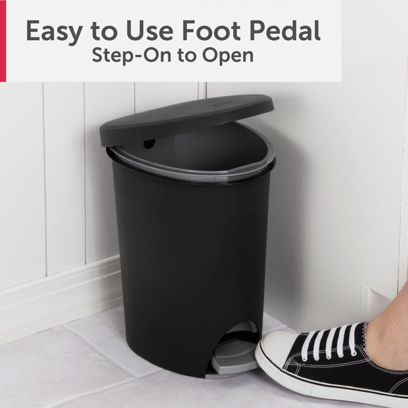 Small Bathroom Trash Can - 2.6 Gallon Plastic Bin with Step Lid - Black