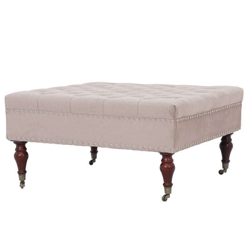 Square Velvet Tufted Cocktail Ottoman with Wheels - Multiple Colors
