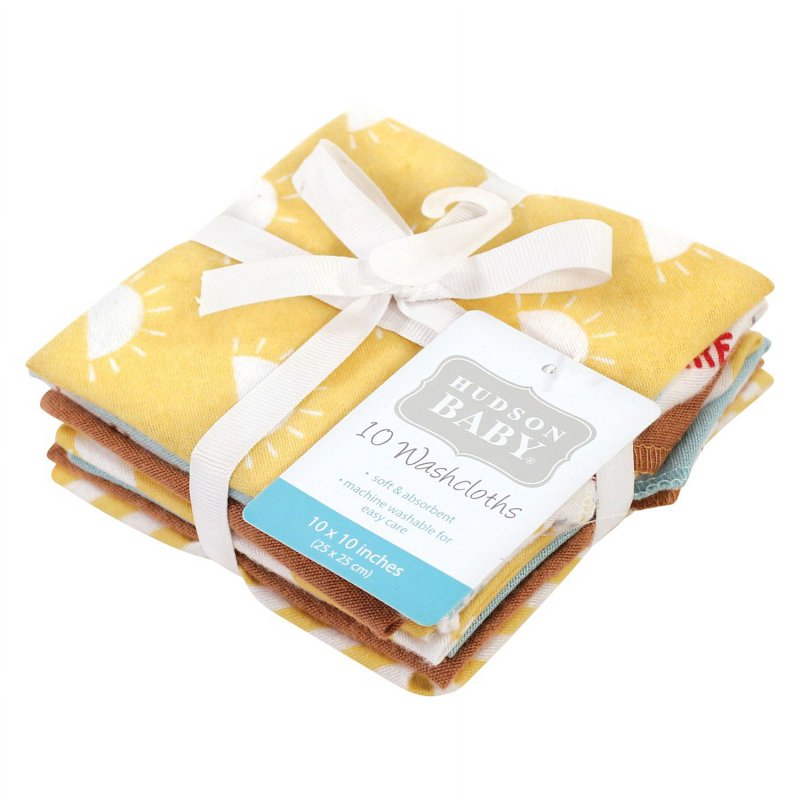 Baby Washcloths 10-Pack - Soft Cotton-Poly Flannel for Feeding & Bath