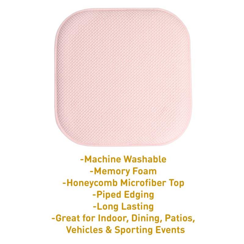 Memory Foam Chair Pad 16" x 16" - Non-Slip, Pink - 4 Pack
