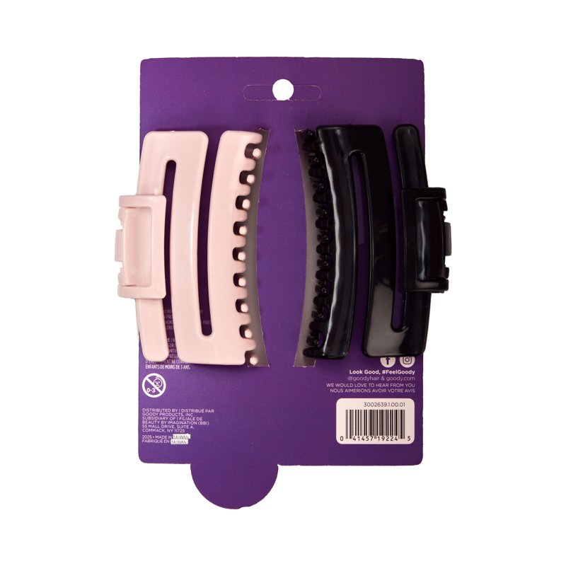 ComfortFlex Claw Clips - No-Slip Grip, Black & Pink, 2 Count