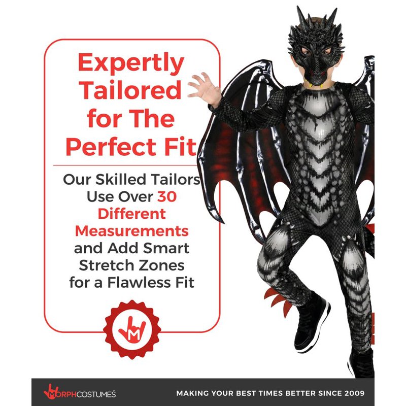 Boy's Dragon Jumpsuit Halloween Costume Large - Black and Red Fancy Dress