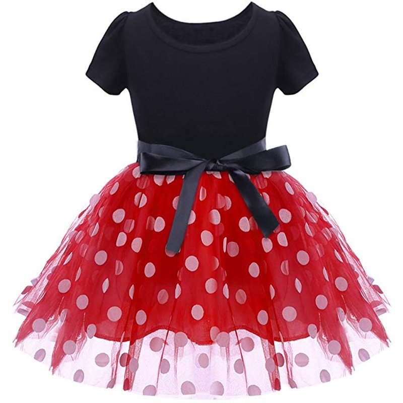 Girls Polka Dot Tutu Costume Dress with Mouse Ear Headband - Red, 3-4Y