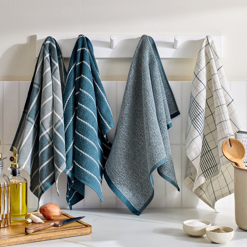Teal Kitchen Towel Set - 4 Pack Cotton Dish & Hand Towels for Kitchen Decor
