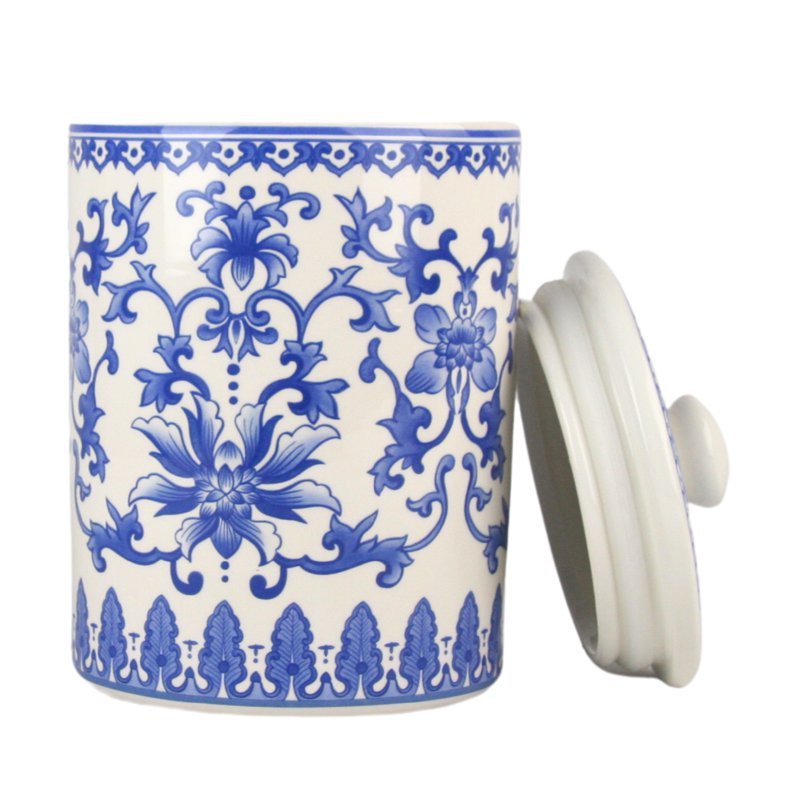 Chinoiserie 3-Piece Ceramic Canister Set - White & Blue