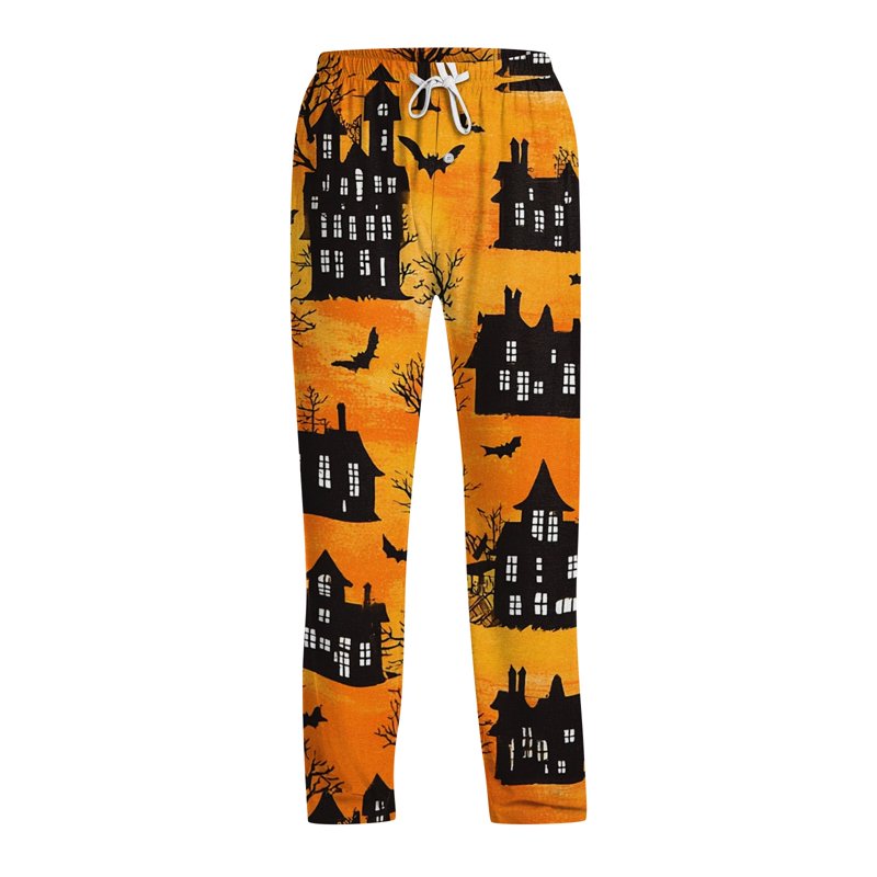 Men's Halloween Printed Pajama Bottoms - Orange XL Lounge Pants for Sleep & Relaxation