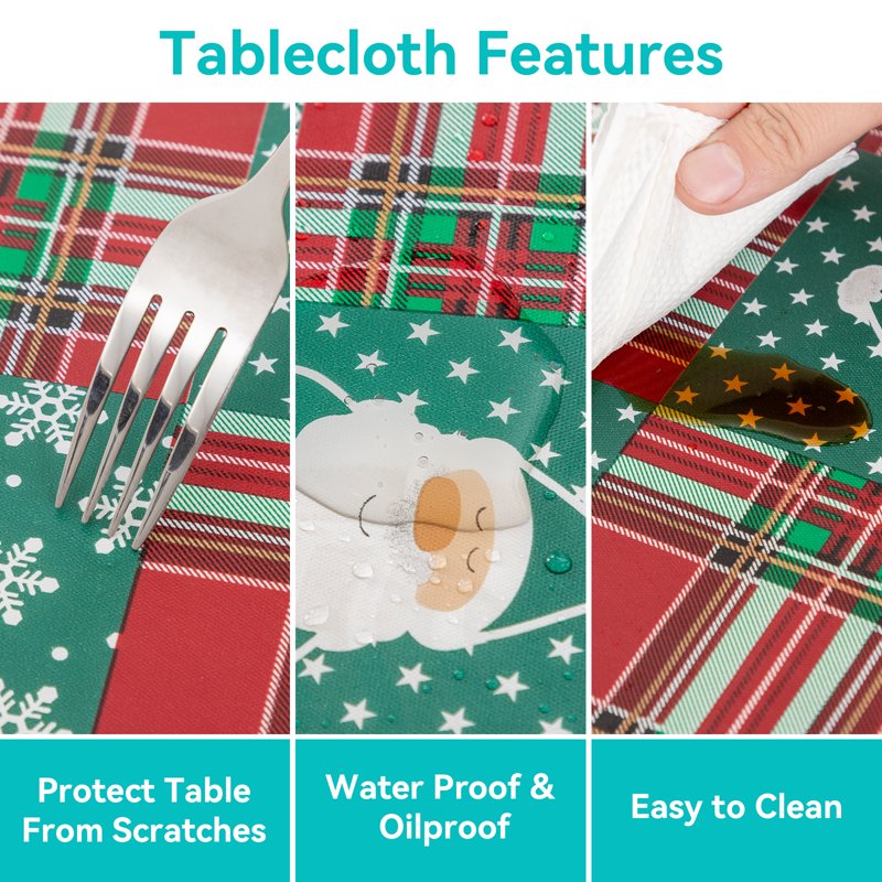 Christmas Tablecloth 60x84 Inch Elk Green Waterproof Plastic Cover