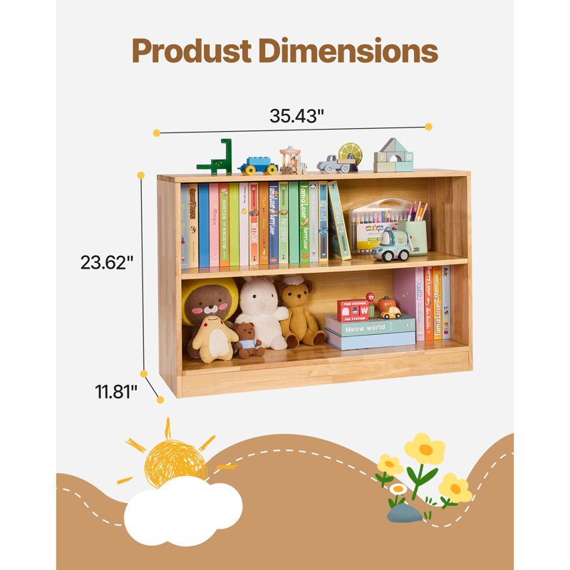 Montessori Bookshelf - 35.4-Inch Wooden Toy Organizer for Kids