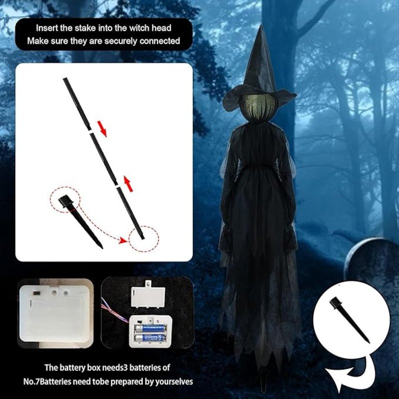 2PC Life-Size Light-Up Screaming Witch Halloween Decor - Outdoor Animated LED Yard Decorations