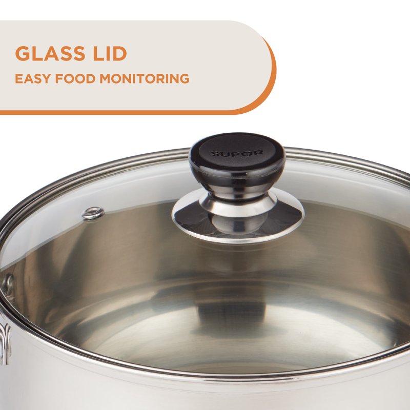 4.3QT Stainless Steel Saucepot with Glass Lid - Induction Ready
