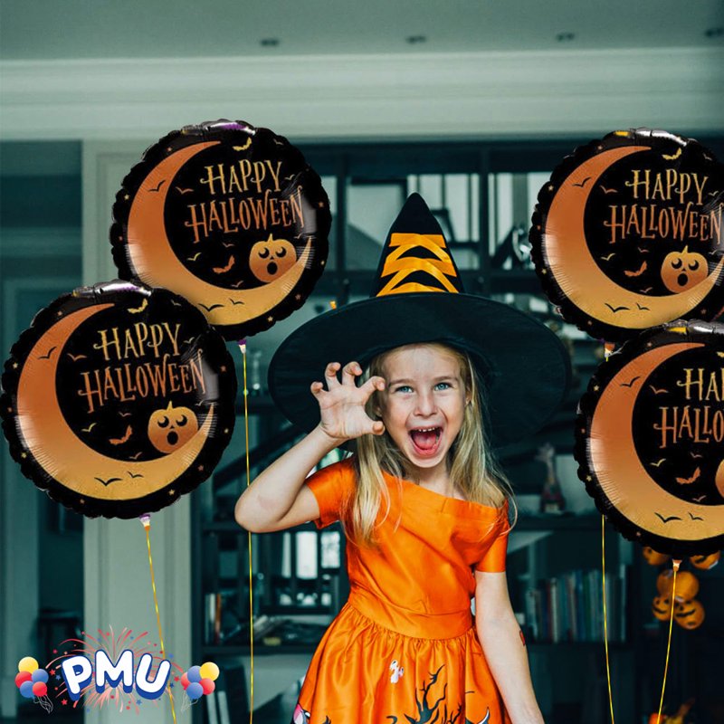 Halloween Party Balloon Set - Crescent Moon & Jack 18 Inch Mylar Foil Balloons, 10 Pack
