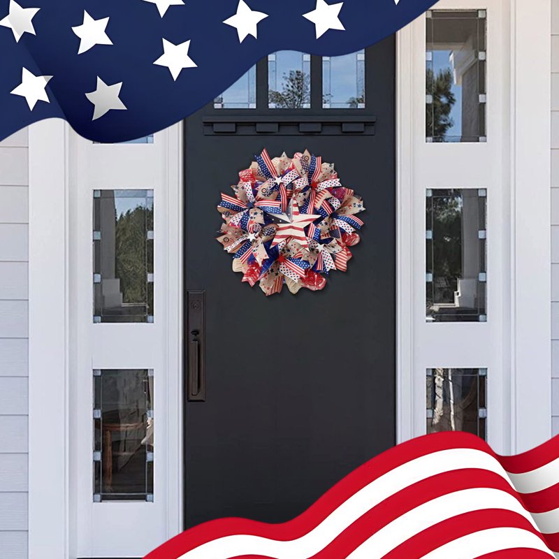 Patriotic Wreath Decorations - 250th Year Independence Day Red White Blue Flower Wreath D Variation D