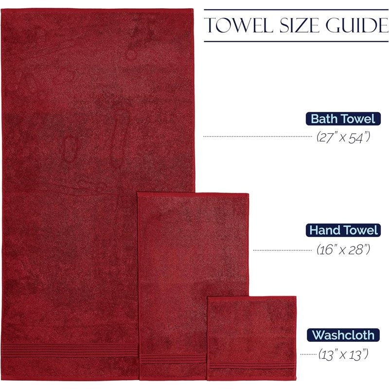 Luxury 6-Piece Cotton Towel Set - Burgundy, Quick Dry & Plush