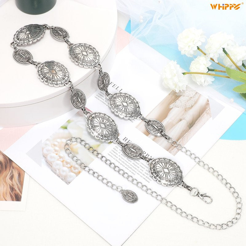 Whippy Women's Metal Waist Chain Belt for Jeans and Dresses - Silver, Up to 44"
