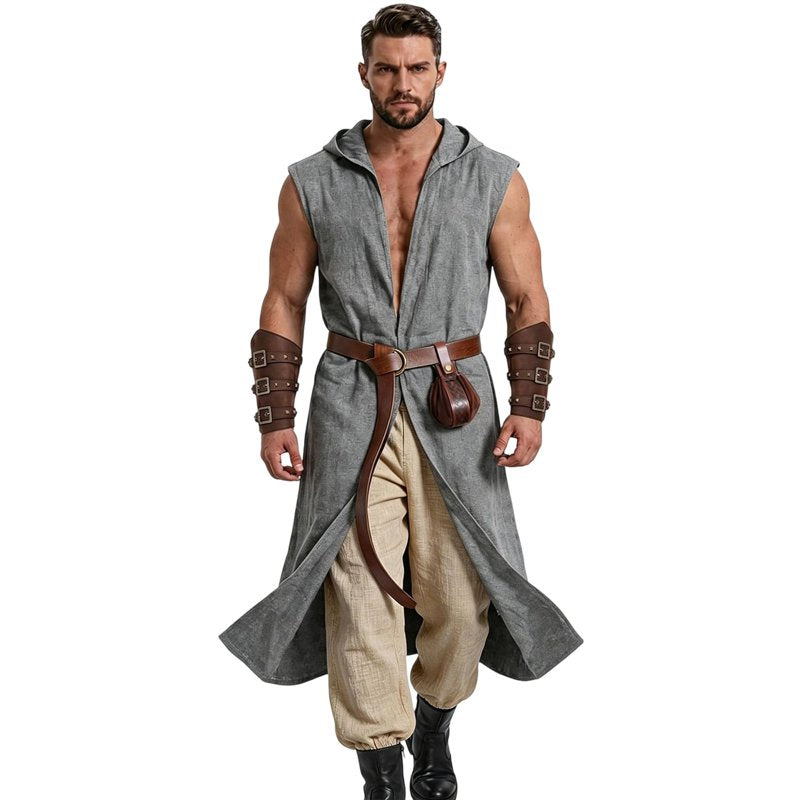 Gray Men's Medieval Viking Costume Set XL - 5-Piece Cosplay Costume for Halloween