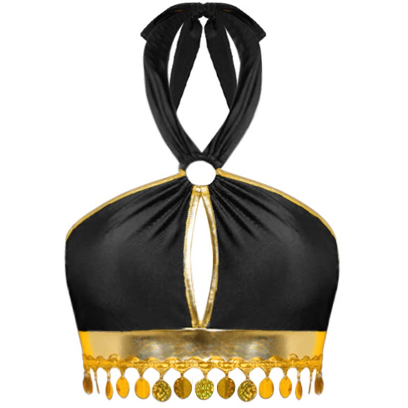 Women Belly Dance Costume Set Black L - Chiffon Skirt & Crop Top for Stage Performance