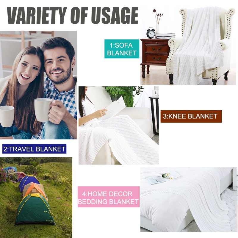 Cotton Cable Knit Throw Blanket - White 51 x 59 Inches