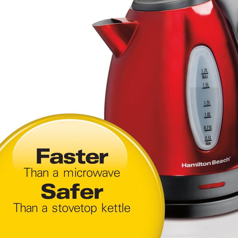 Electric Kettle - Fast Boiling 1.7L Stainless Steel - Red