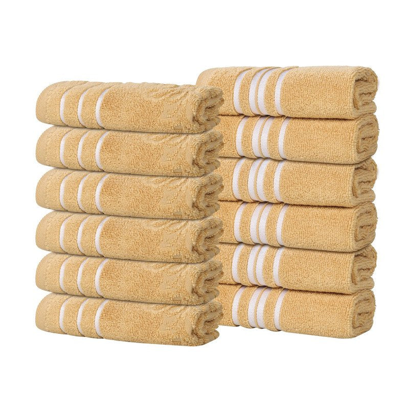 Gold Cotton Face Towel Washcloth Set of 12 - Zero Twist Plush & Ultra-Absorbent