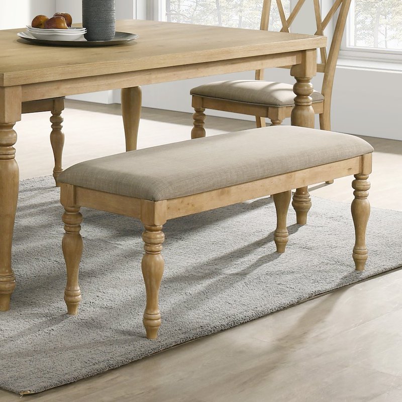 Upholstered Dining Bench - Solid Wood in Light Oak Finish