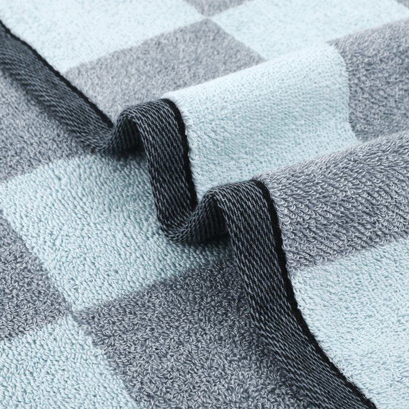 Grey Checkered Bathroom Hand Towel Set 14x28 Inch 2-Piece - Soft & Absorbent