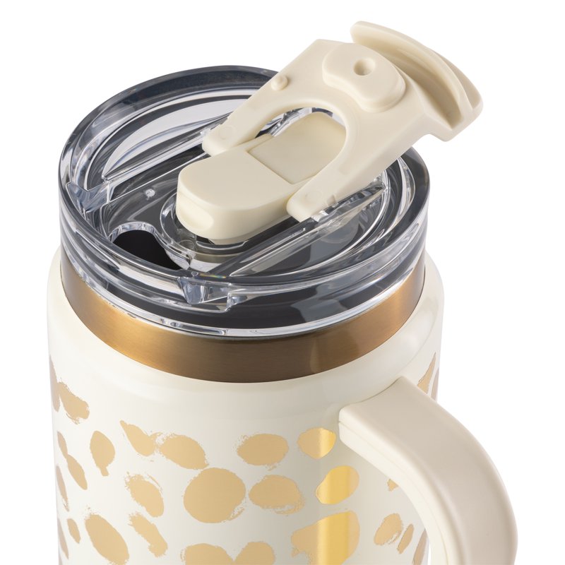 Stainless Steel 32oz Luna Tumbler with Handle & Dual Straw Lid - Cream & Gold Dots
