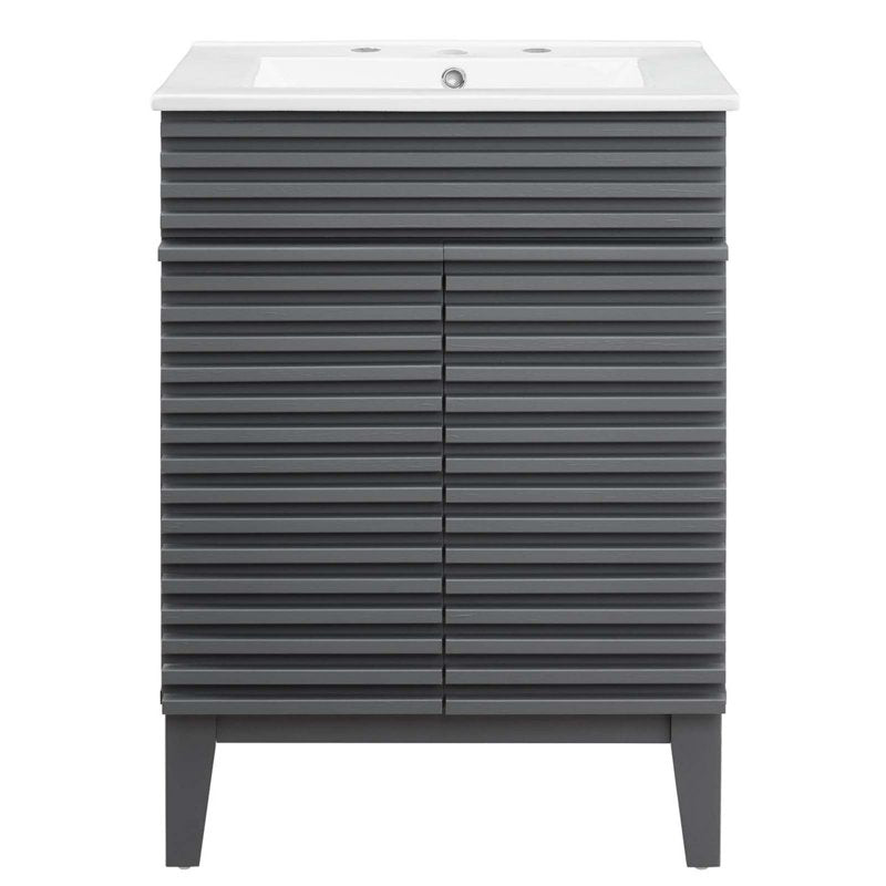 Gray Bathroom Vanity with Storage, Mid-Century Modern Style