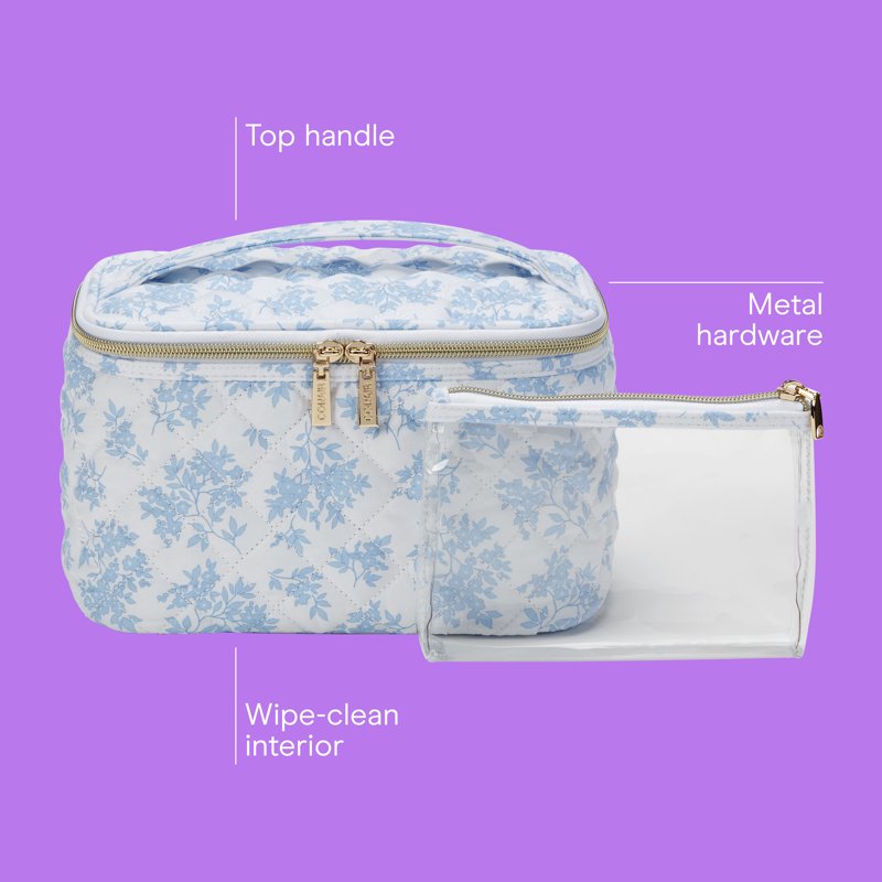 2-Piece Floral Train Case Set with Clear Pouch for Travel Organization