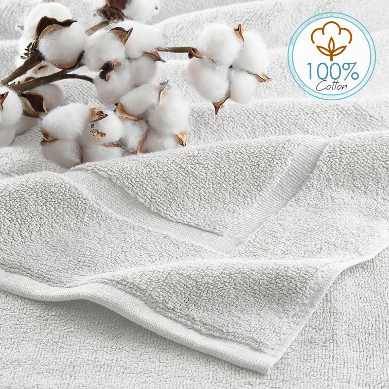 White Bath Towels Set - 2 Bath & 2 Hand Towels, 6 Washcloths, 100% Cotton