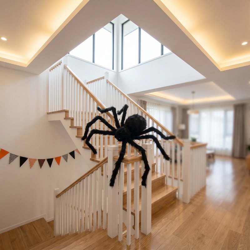 Large Black Fuzzy Sound-Activated Animated Spider - Halloween Indoor & Yard Decor - Variation M