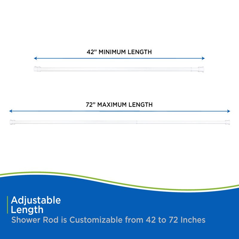 Kenney Twist & Fit No Tools Tension Shower Curtain Rod 42-72 Inches - White