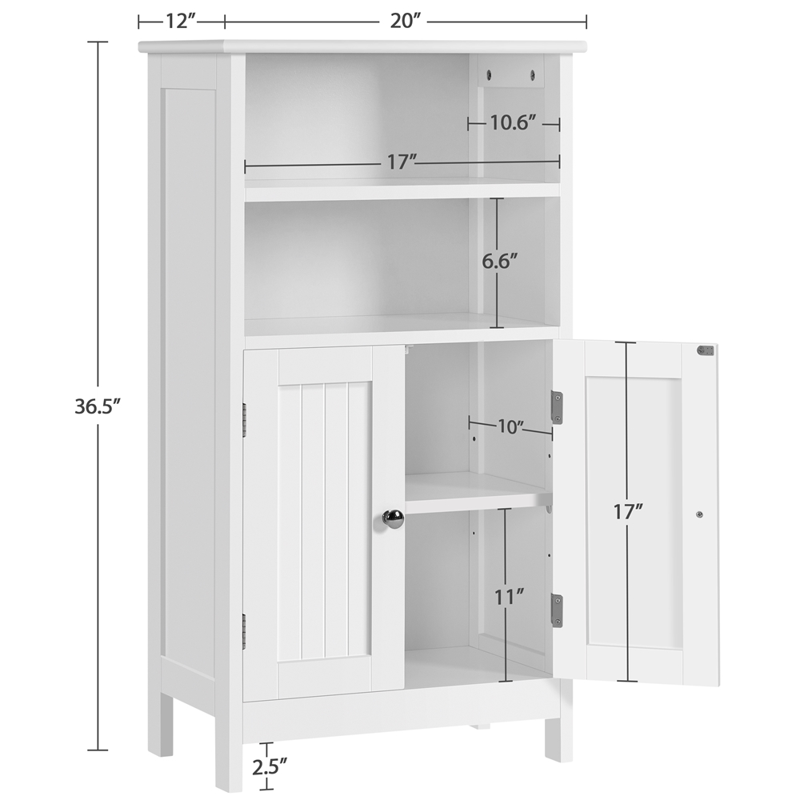 5-Tier Wooden Bathroom Floor Cabinet with Adjustable Shelves - White Storage Furniture
