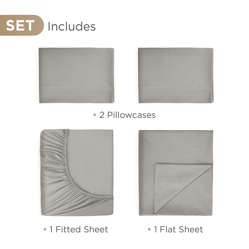 Queen Supima Cotton Sheet Set - Limestone, 700TC Sateen, 4 Pieces