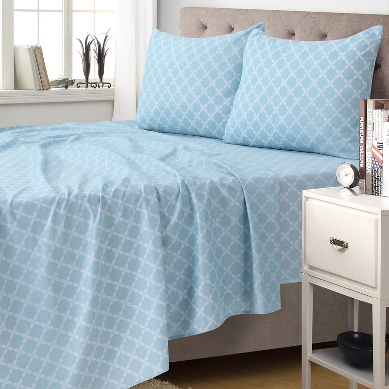 Harper Lane Full Blue Geometric Microfiber Sheet Set - 4 Piece