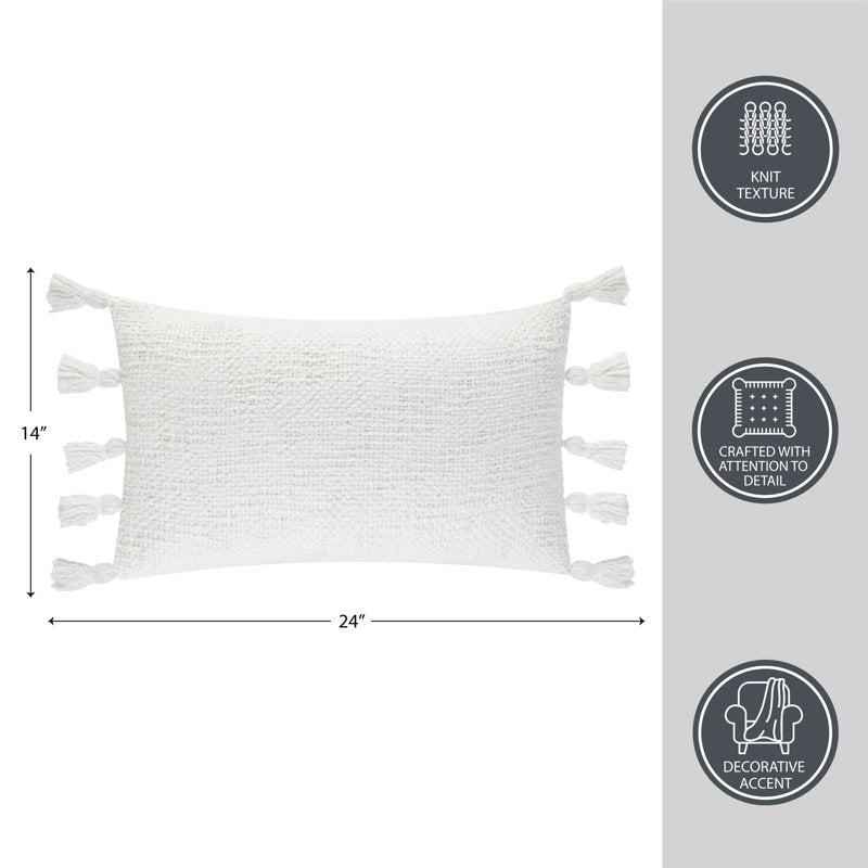 White Boucle Oblong Decorative Throw Pillow with Fringe - 14x24in, 2 Pack