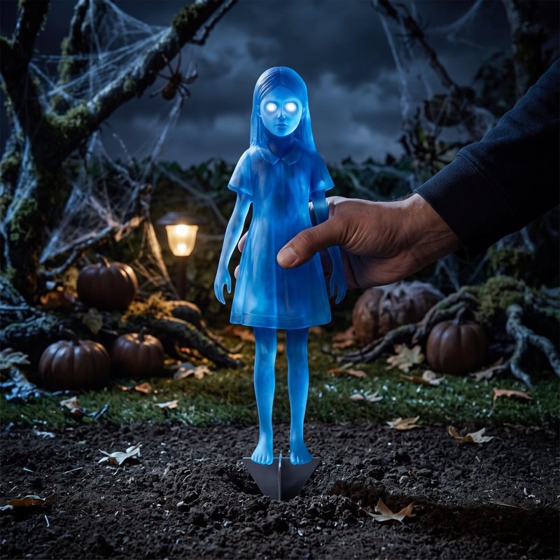 Halloween Blue Ghost Yard Stake - Creepy Female Ghost Ground Sign Variation 1#J