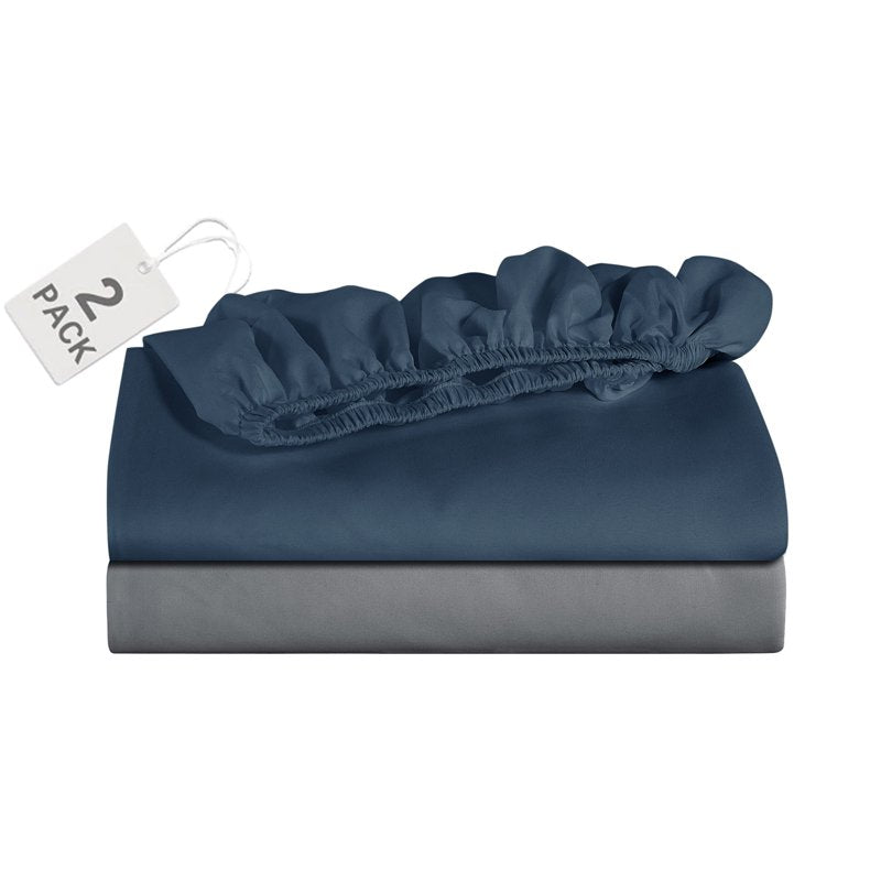 Mainstays Super Soft Microfiber Fitted Sheet - King, Soothing Gray & Washed Dark Blue - 2 Pack