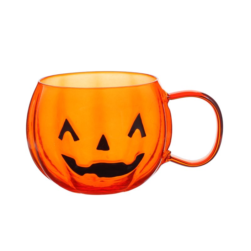 Glass Pumpkin Mug with Jack-o'-Lantern Face - Durable Borosilicate