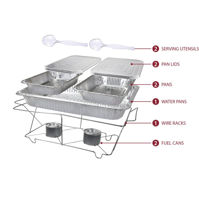 10-Piece Disposable Chafing Buffet Set with Fuel - 2 Pack