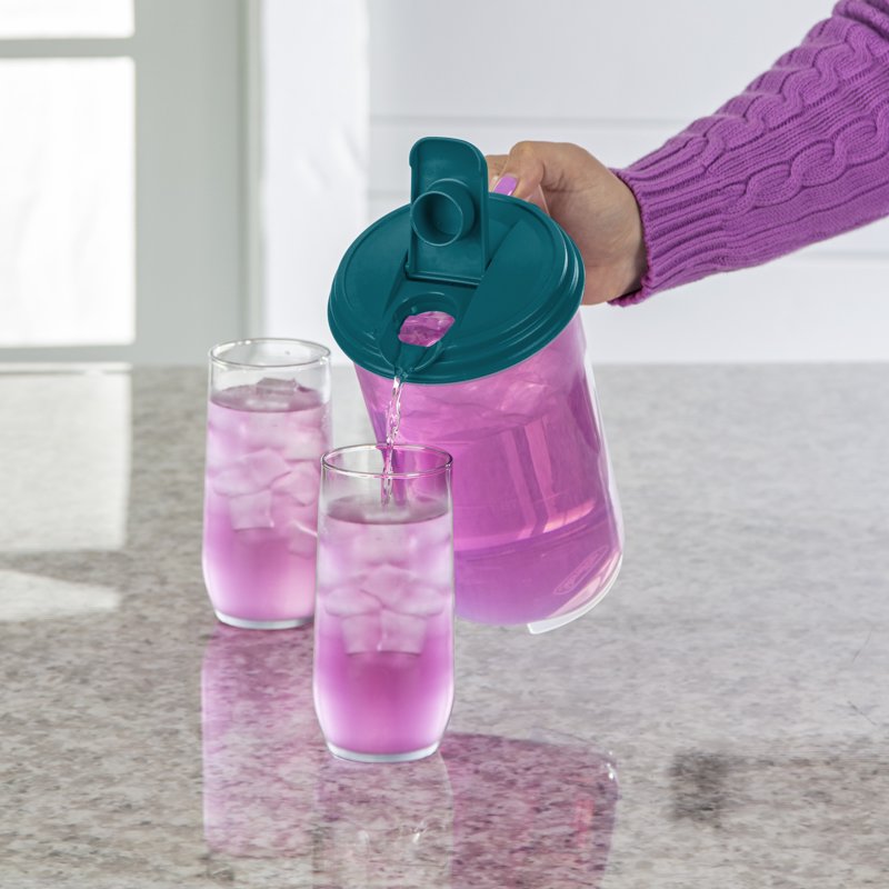 2 Pack Clear Plastic 2 Quart Round Pitcher with Flip-Top Spout
