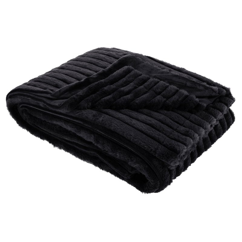 Full/Queen Faux Fur Blanket with Channel Texture - Greystone, 86x90 in