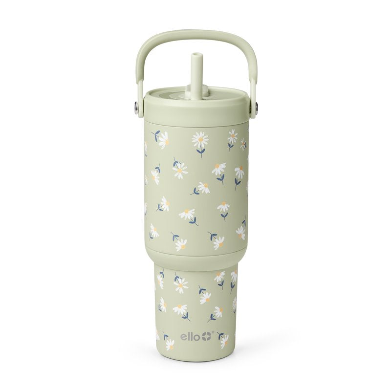 Oasis Go 24oz Stainless Steel Tumbler with Top Handle - Green Daisies