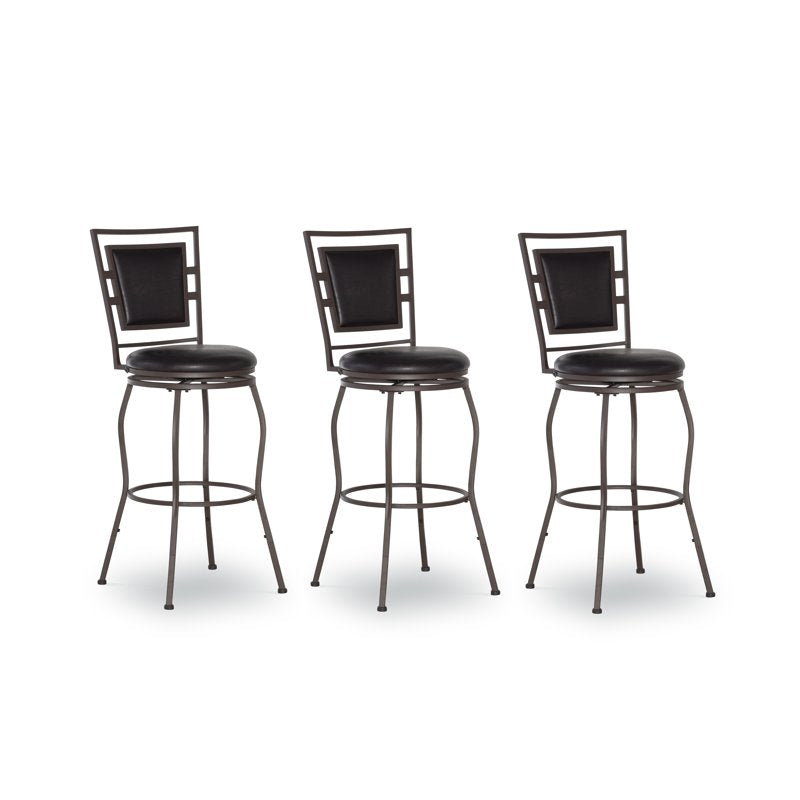 Adjustable Metal Swivel Bar Stool Set of 3 - Brown Faux Leather
