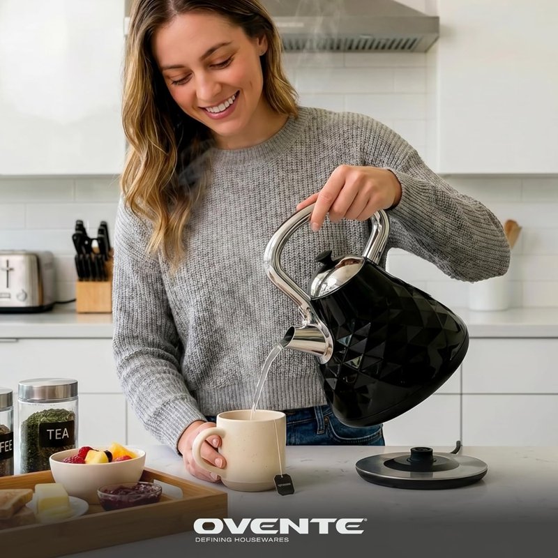 Stainless Steel Electric Tea Kettle 1.7L - Black, 1500W Fast Heating
