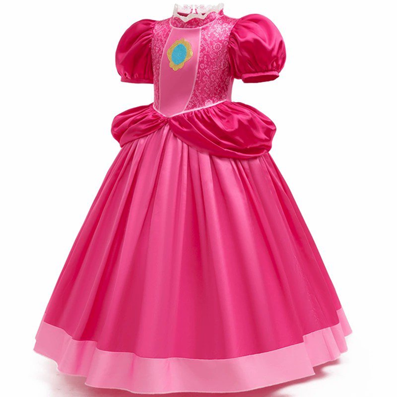Pink Princess Dress for Girls 7-8Y - Puff Sleeve Tulle Gown Fancy Costume