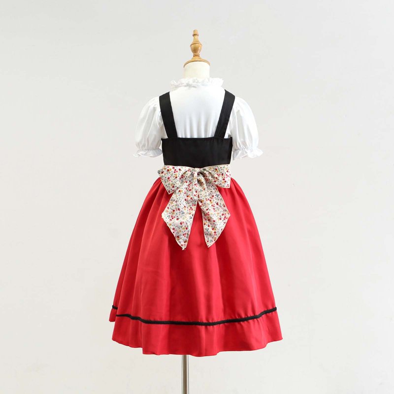 Girls Outfits Set French Farmhouse Style Dress - Toddler to Kids 3-12 Years, Red, Relaxed Fit