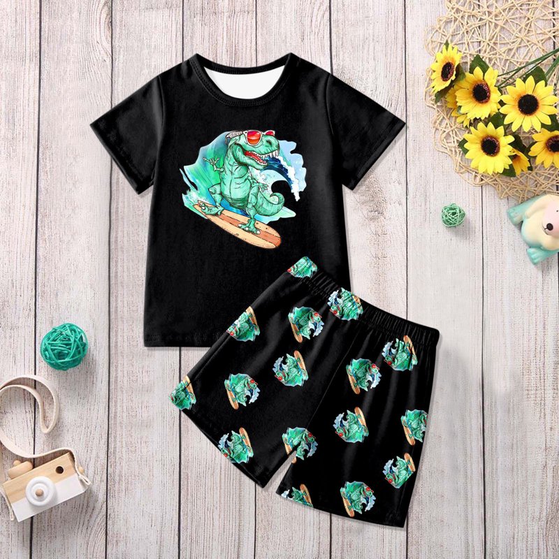 Black 2-3 Years Toddler Boy Pajama Set with Dinosaur Print - Cotton Blend