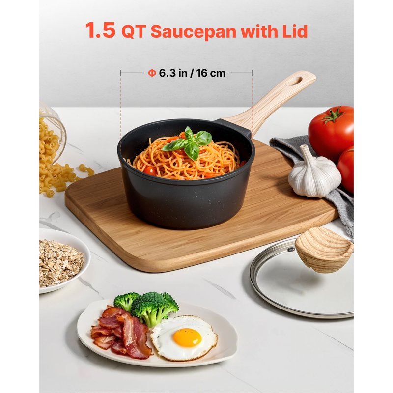 1.5 QT Nonstick Saucepan with Tempered Glass Lid and Removable Handle