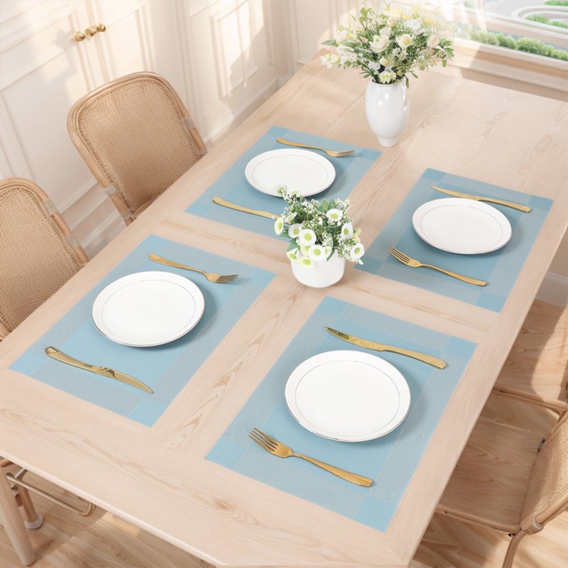 Washable Heat Resistant Table Placemats - Blue, 18x12in, Set of 8