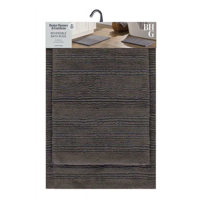 Reversible Cotton Bath Rug Set - Gray, 17x24 & 20x30 Inches